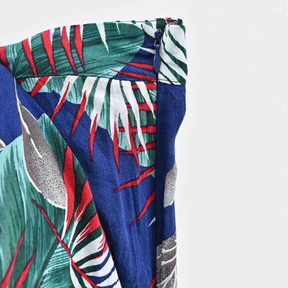 THE SANG Pants Womens Size M Blue Tropical Print High Rise‎ Wide Leg Beach Boho - Picture 7 of 13